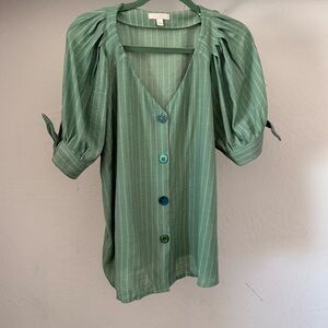 Bundle 3 for 50% off LC Lauren Conrad Green Striped Blouse Vintage-ized for Film